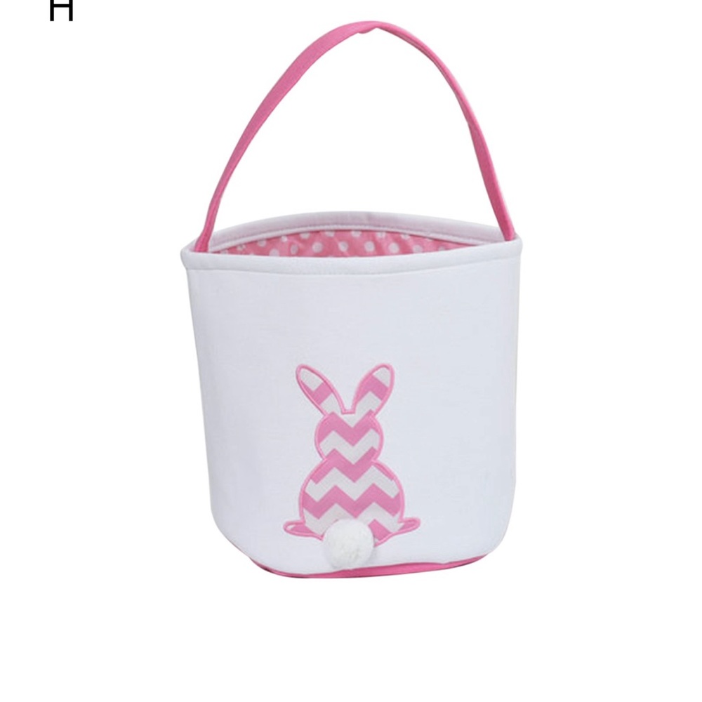 Easter basket, canvas with pink and white chevron bunny NEW